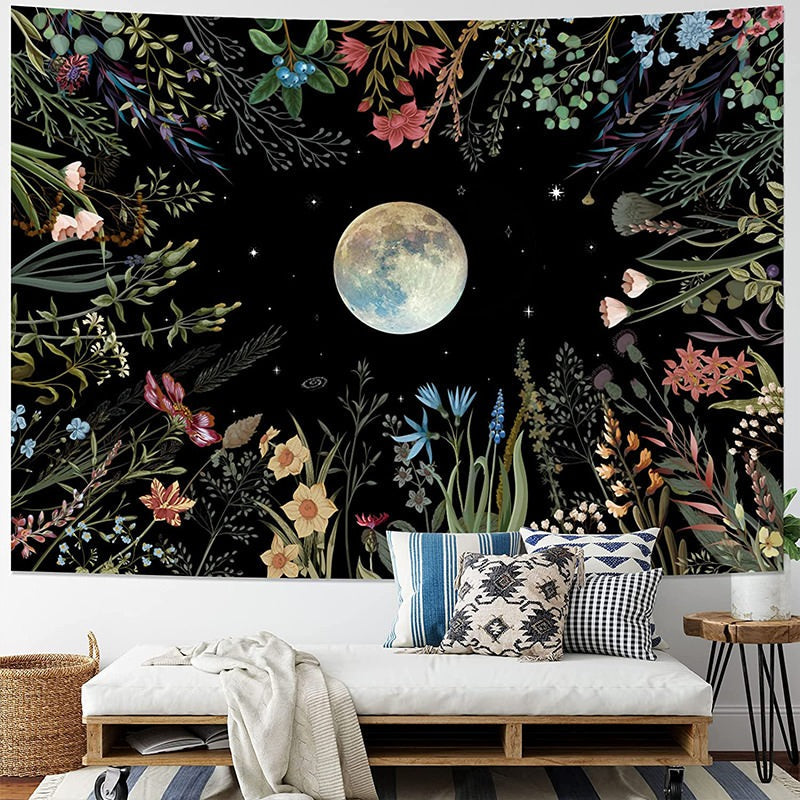 Moonlit Garden Tapestry floral moon