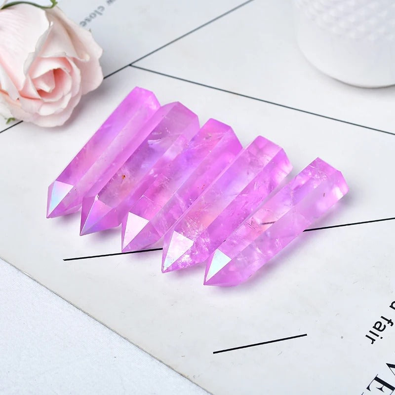 Purple Aura Clear Quartz Crystal Tower