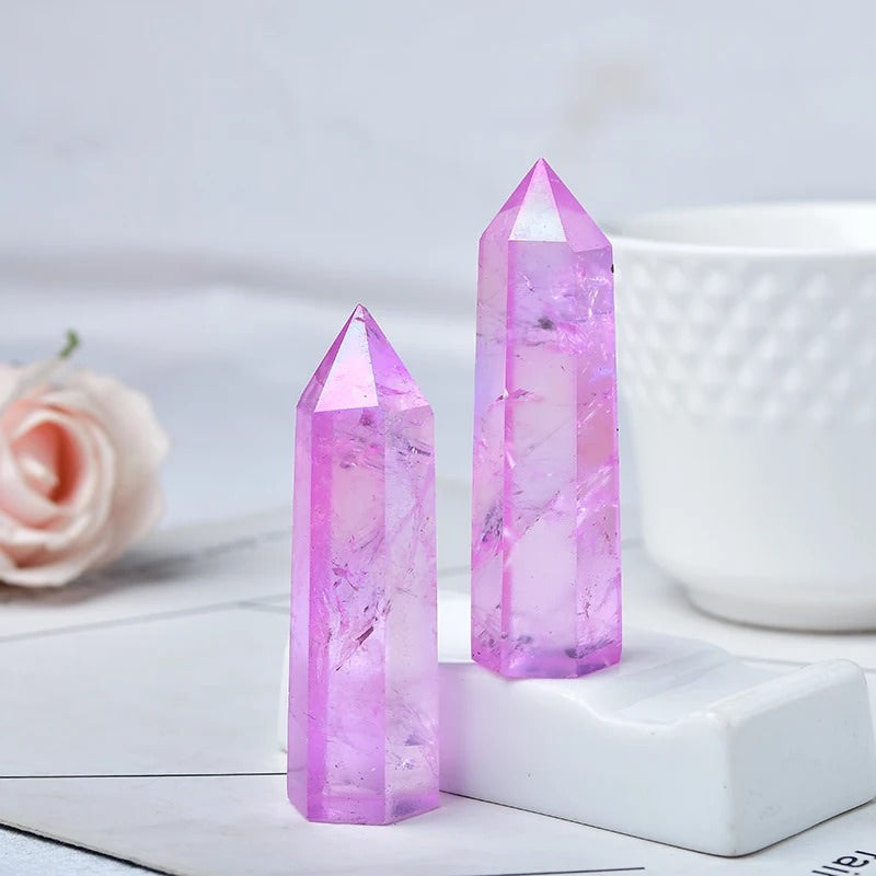 Purple Aura Clear Quartz Crystal Tower