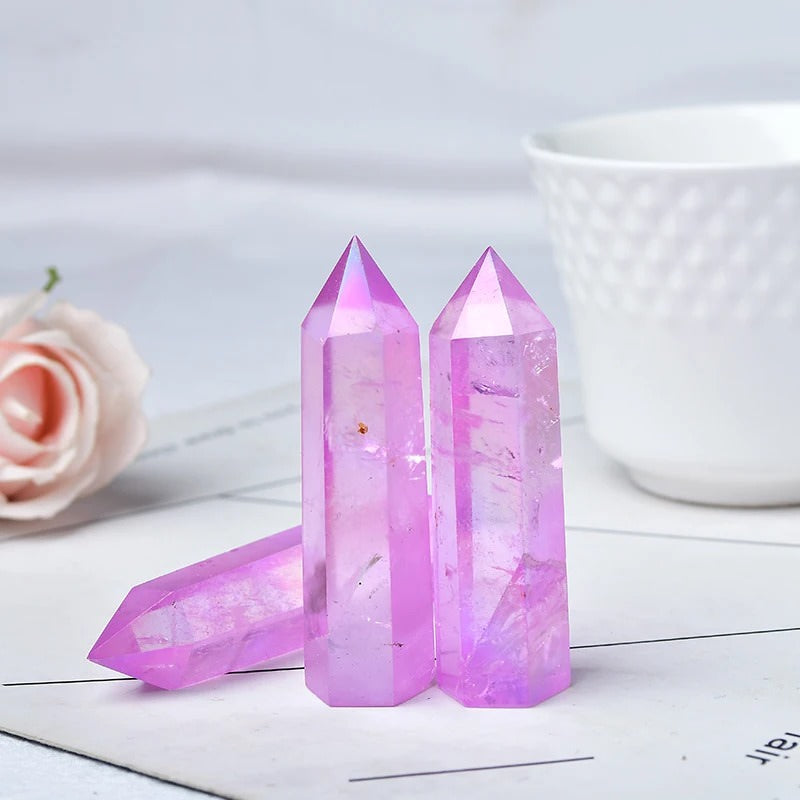 Tour de cristal de quartz clair Purple Aura