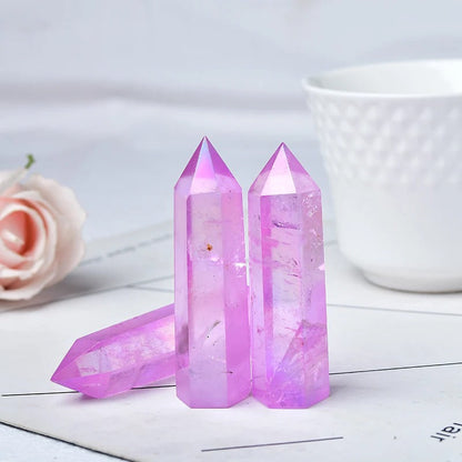 Purple Aura Clear Quartz Crystal Tower