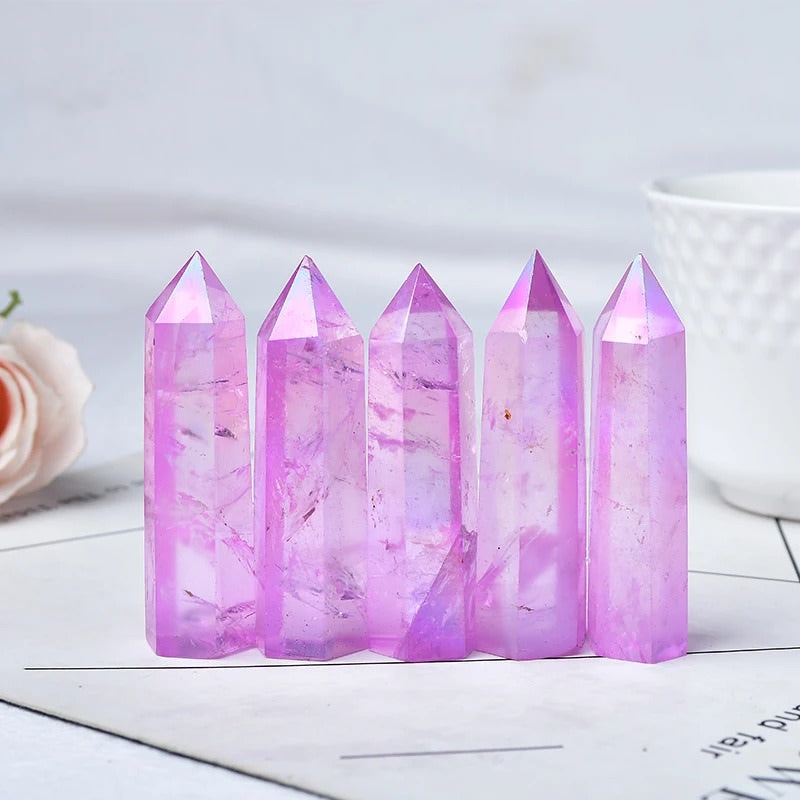 Purple Aura Clear Quartz Crystal Tower