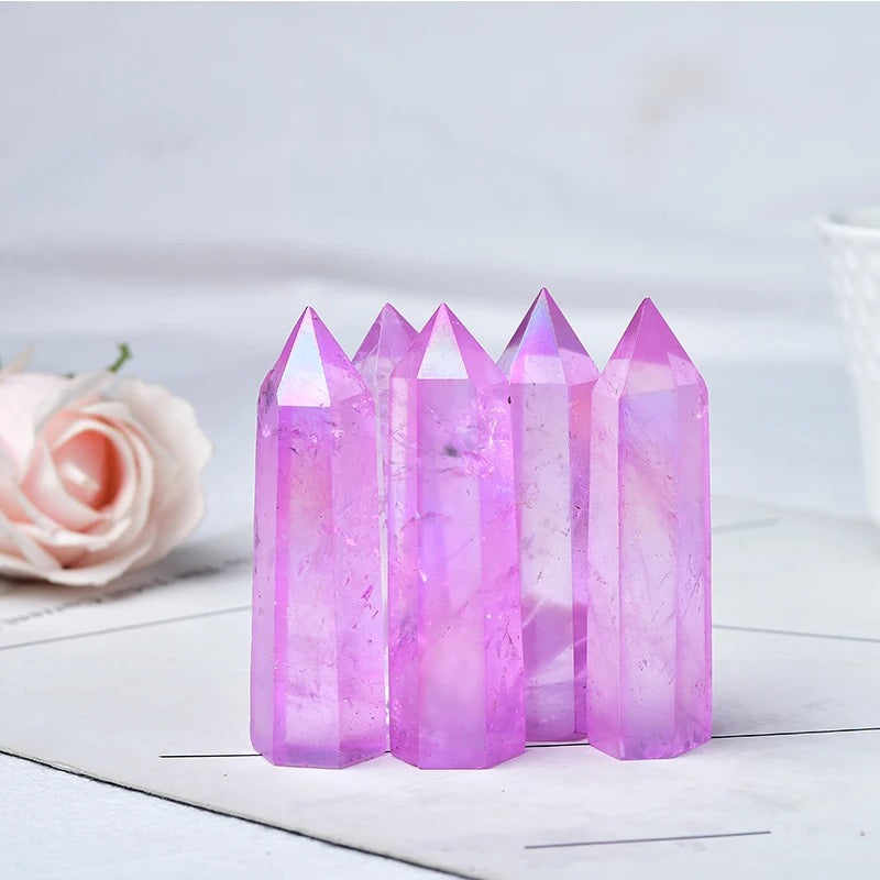 Tour de cristal de quartz clair Purple Aura