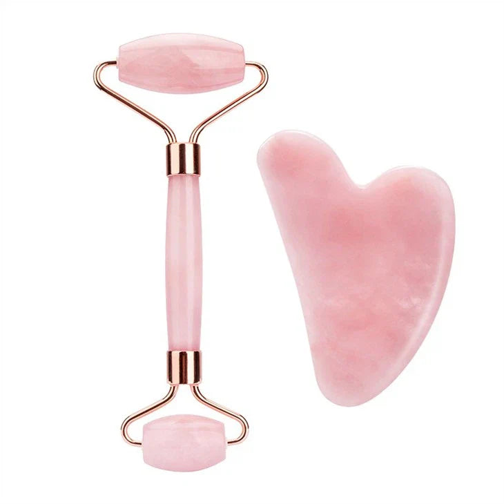 Bastão de massagem com rolo de quartzo rosa natural