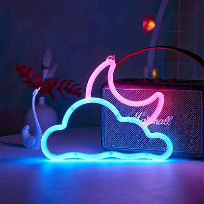 Blue/Pink Moon & Cloud LED Neon Wall Sign