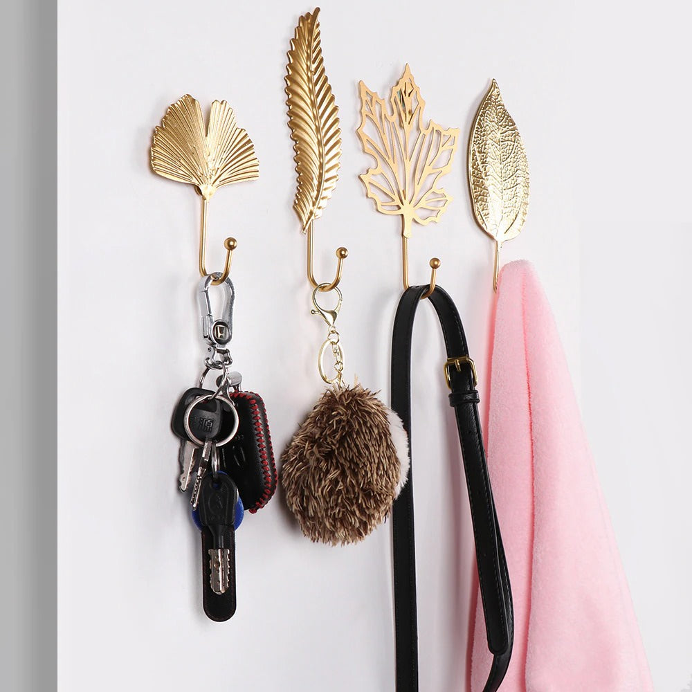 Golden Leaf Wall Hook metal hook robe hook wall key holder