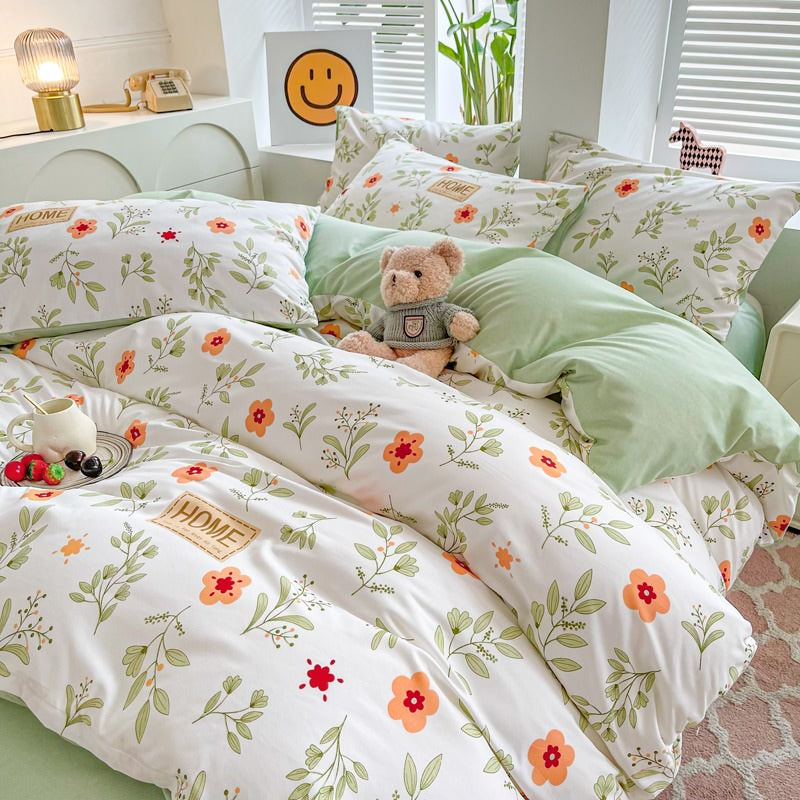 Orange Flowers Cute Bedding Set bed sheet bedsheets cottagecore