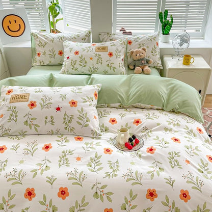 Orange Flowers Cute Bedding Set bed sheet bedsheets cottagecore