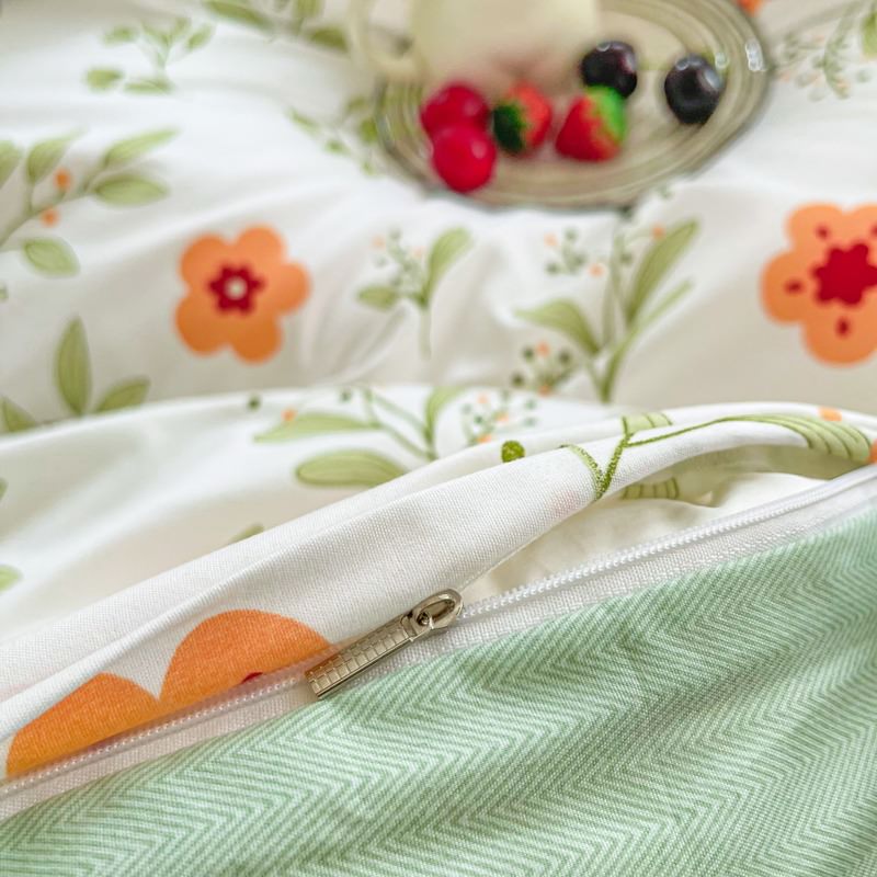 Orange Flowers Cute Bedding Set bed sheet bedsheets cottagecore