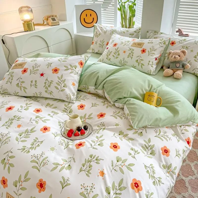 Orange Flowers Cute Bedding Set bed sheet bedsheets cottagecore