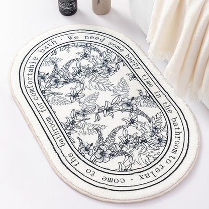 Outline Flowers Bath Mat accent rug black and white black white floral