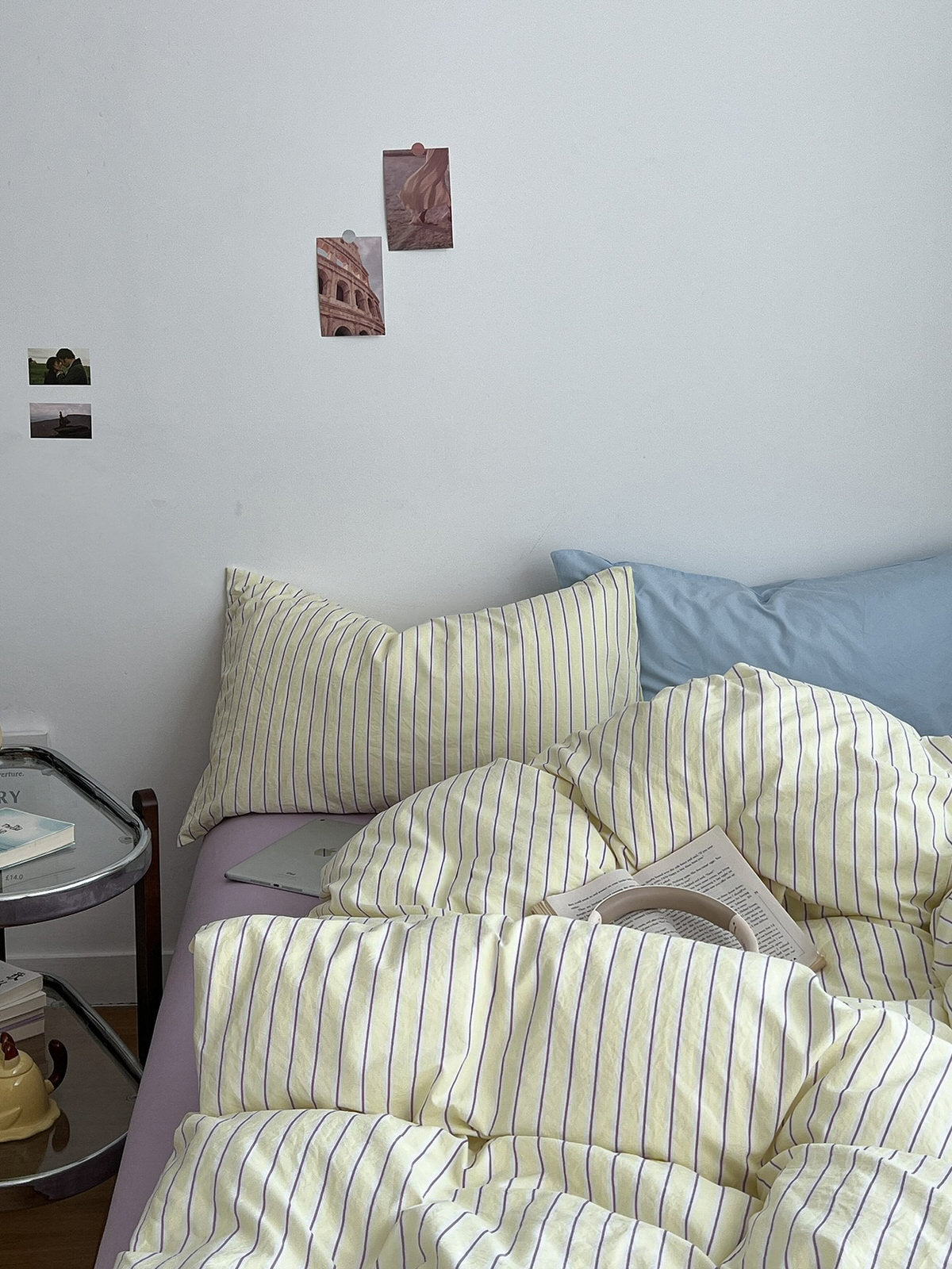 Pale Lemon Pinstripe Bedding Set