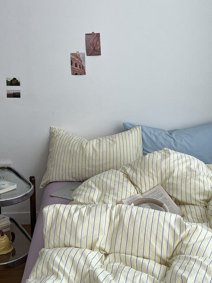 Pale Lemon Pinstripe Bedding Set