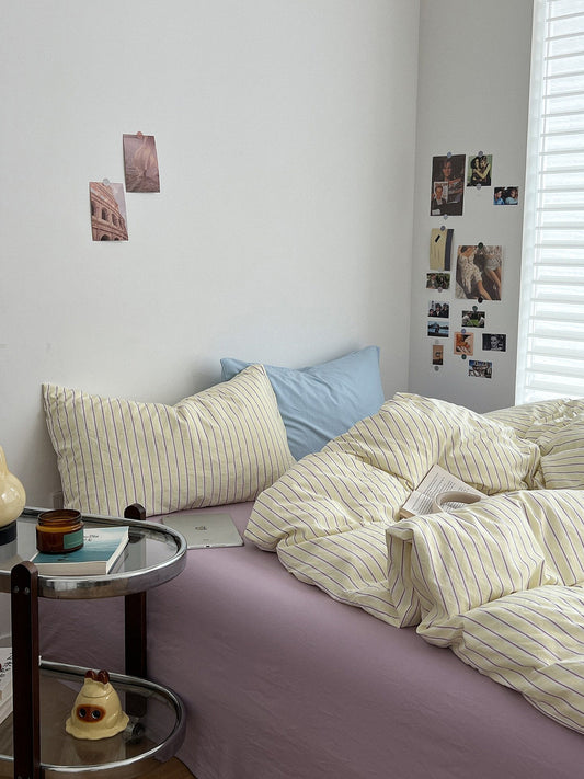 Pale Lemon Pinstripe Bedding Set
