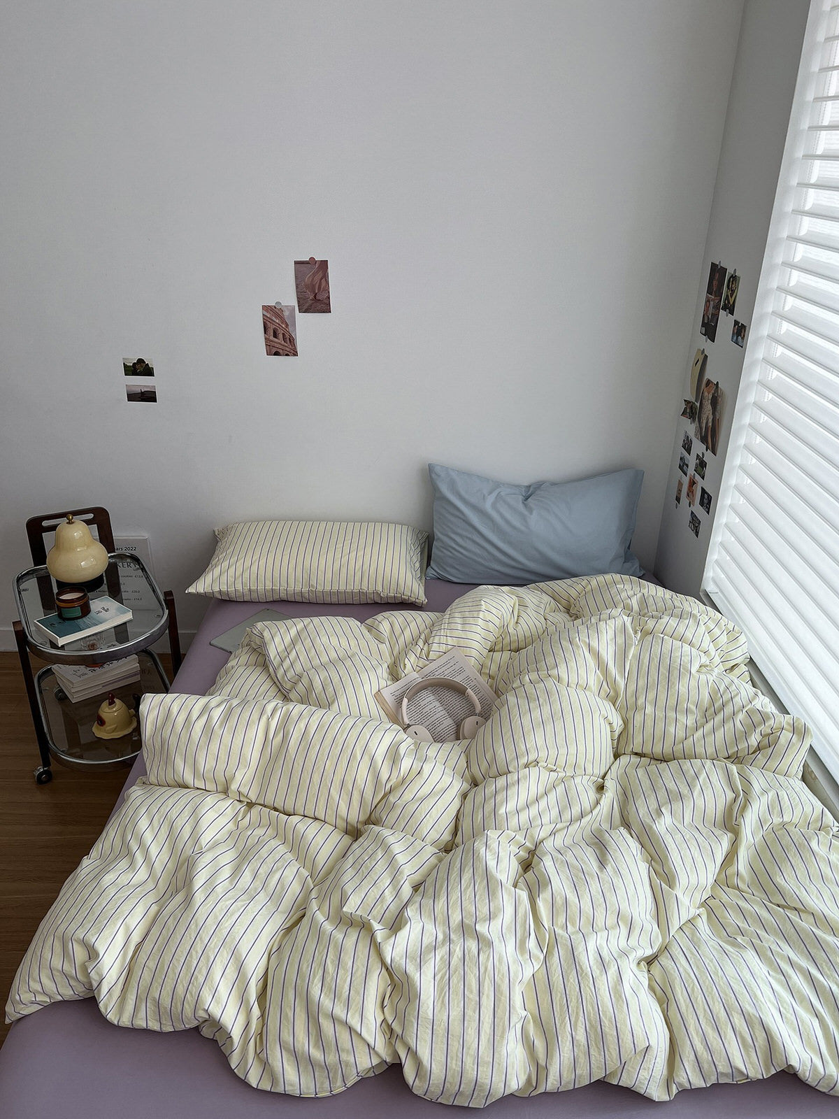 Pale Lemon Pinstripe Bedding Set