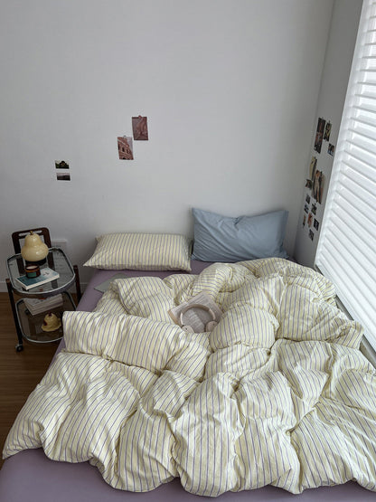 Pale Lemon Pinstripe Bedding Set