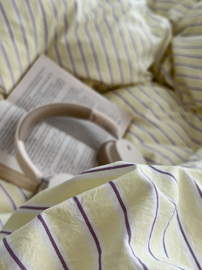 Pale Lemon Pinstripe Bedding Set