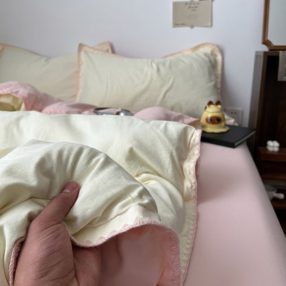 Parure de lit pastel rose pâle et jaune