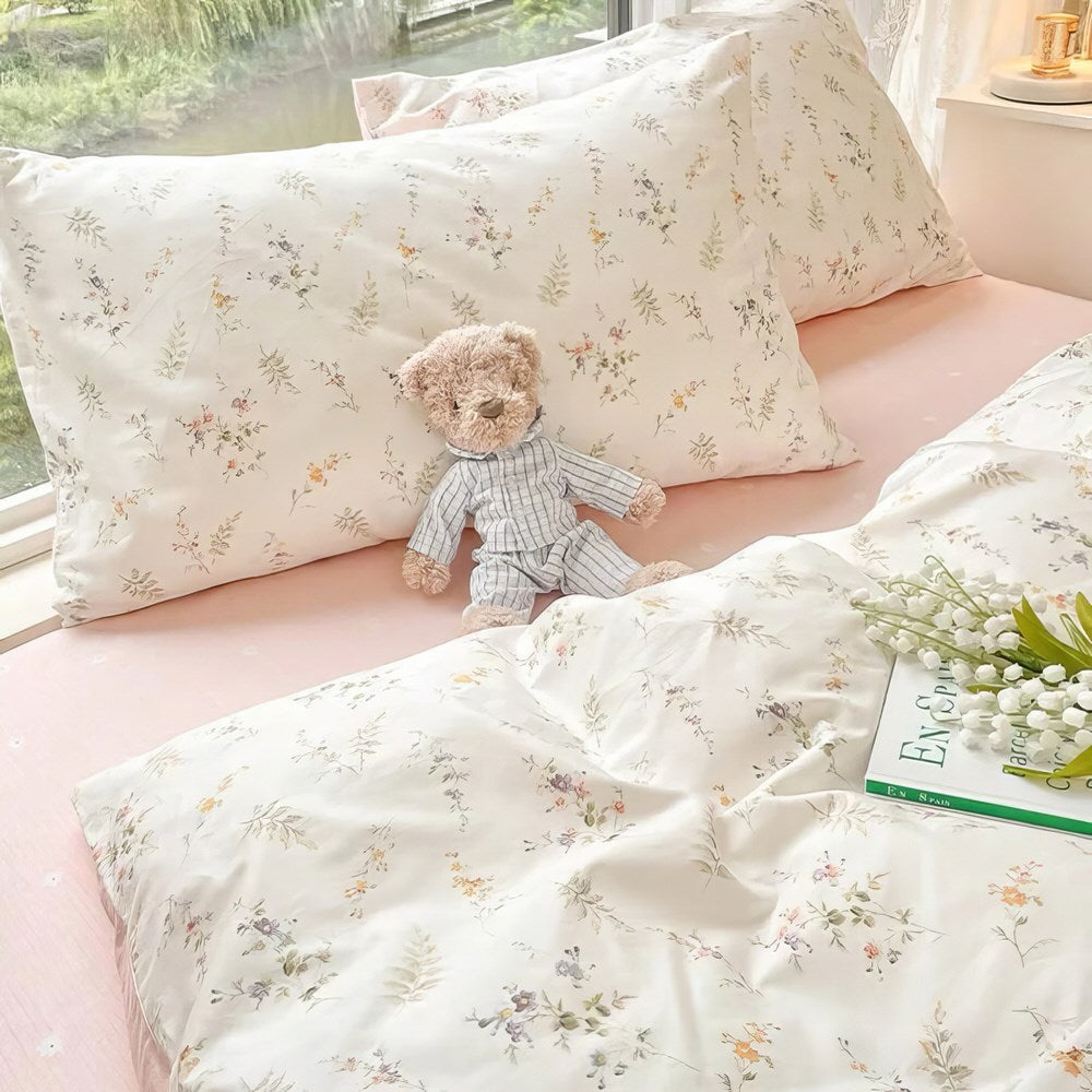 Pale Pink Floral Print Bedding Set bed sheet bedsheets coquette duvet cover