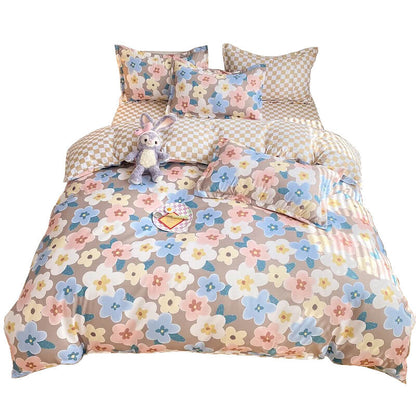 Pastel Brown Flowers Bedding Set bed sheet bedsheets checker checkered floral flowers pastel pastel bedding pastel duvet pastel room pastel sheets SUB CATEGORY_Bedding Sets