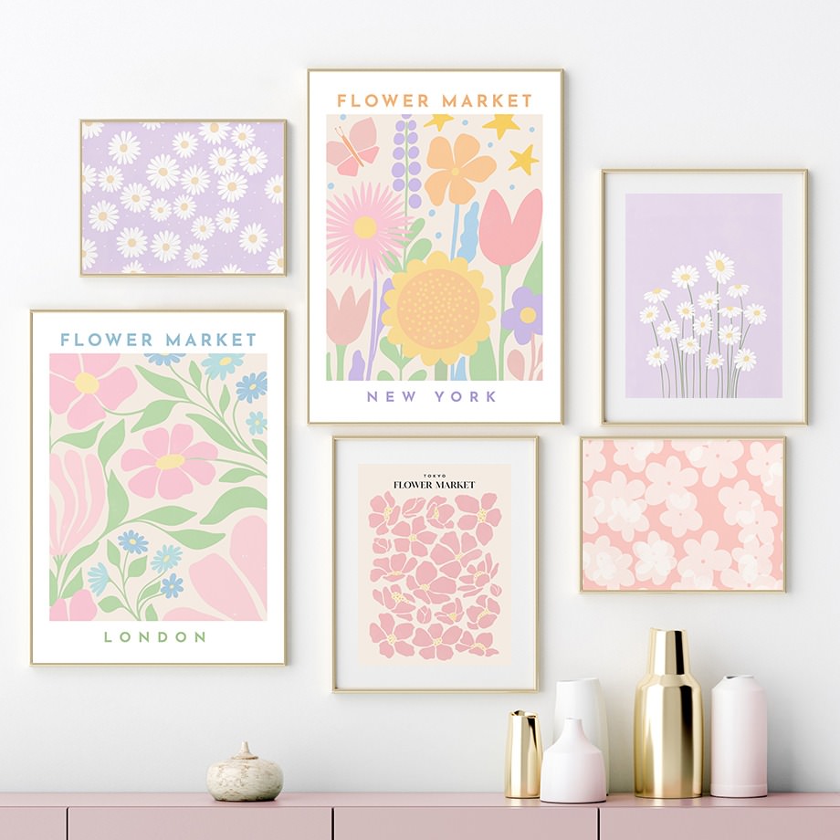 Pastel Flower Market Canvas Posters floral pale pastel sage SUB CATEGORY_Posters
