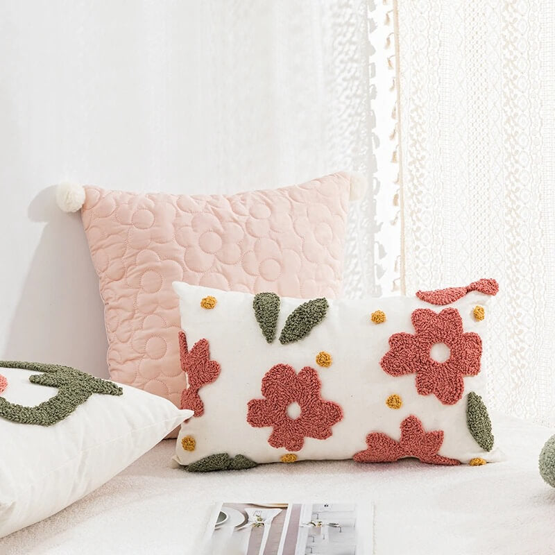 Tufted Pastel Tulip Cushion Cover cute flower embroidered floral little flower SUB CATEGORY_Cushion Covers