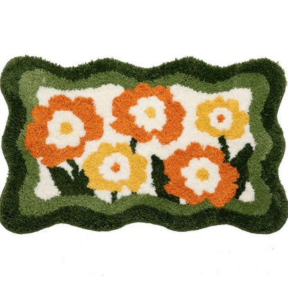 Fluffy Orange Daisies Accent Rug AESTHETIC_Soft Girl SUB CATEGORY_Rugs