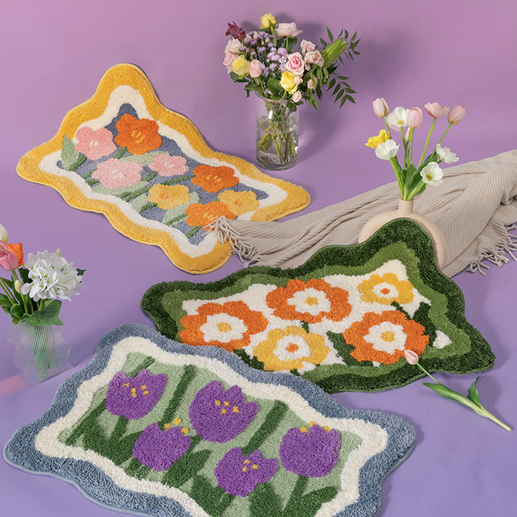 Fluffy Irregular Floral Accent Rug AESTHETIC_Danish Pastel AESTHETIC_Soft Girl SUB CATEGORY_Rugs