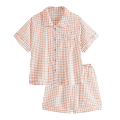 Short-Sleeve Pastel Gingham Pajama Set
