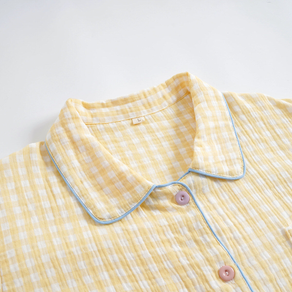 Long-Sleeve Pastel Gingham Pajama Set