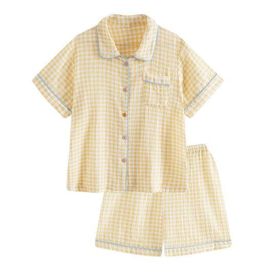 Short-Sleeve Pastel Gingham Pajama Set