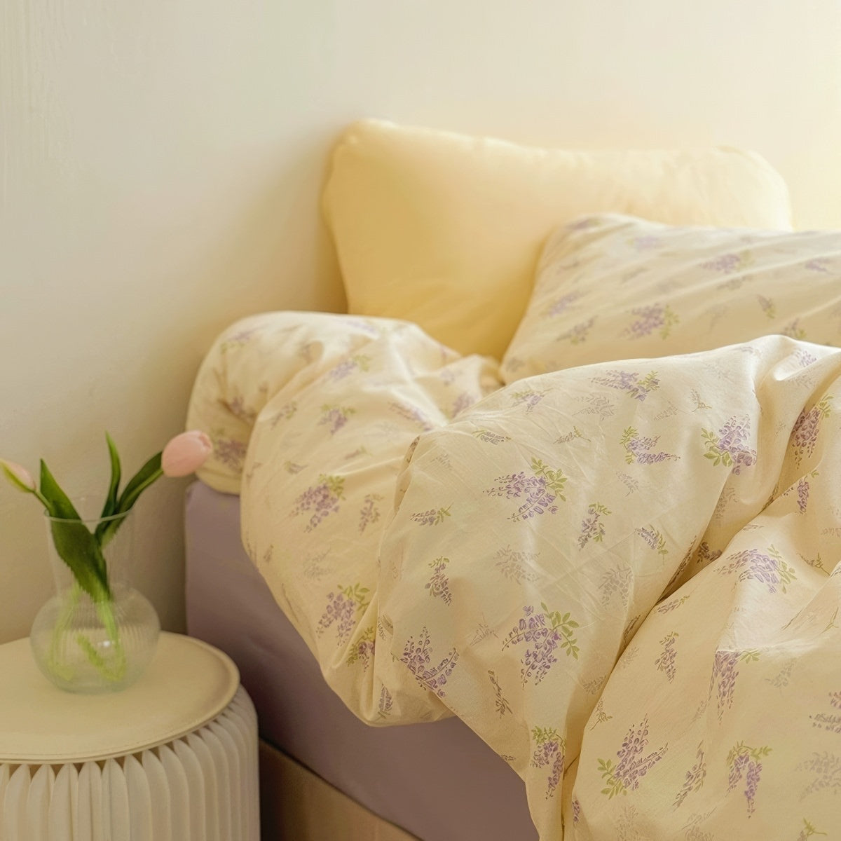 Bettwäscheset aus Baumwolle mit Blumenmuster „Lavendelblüte“