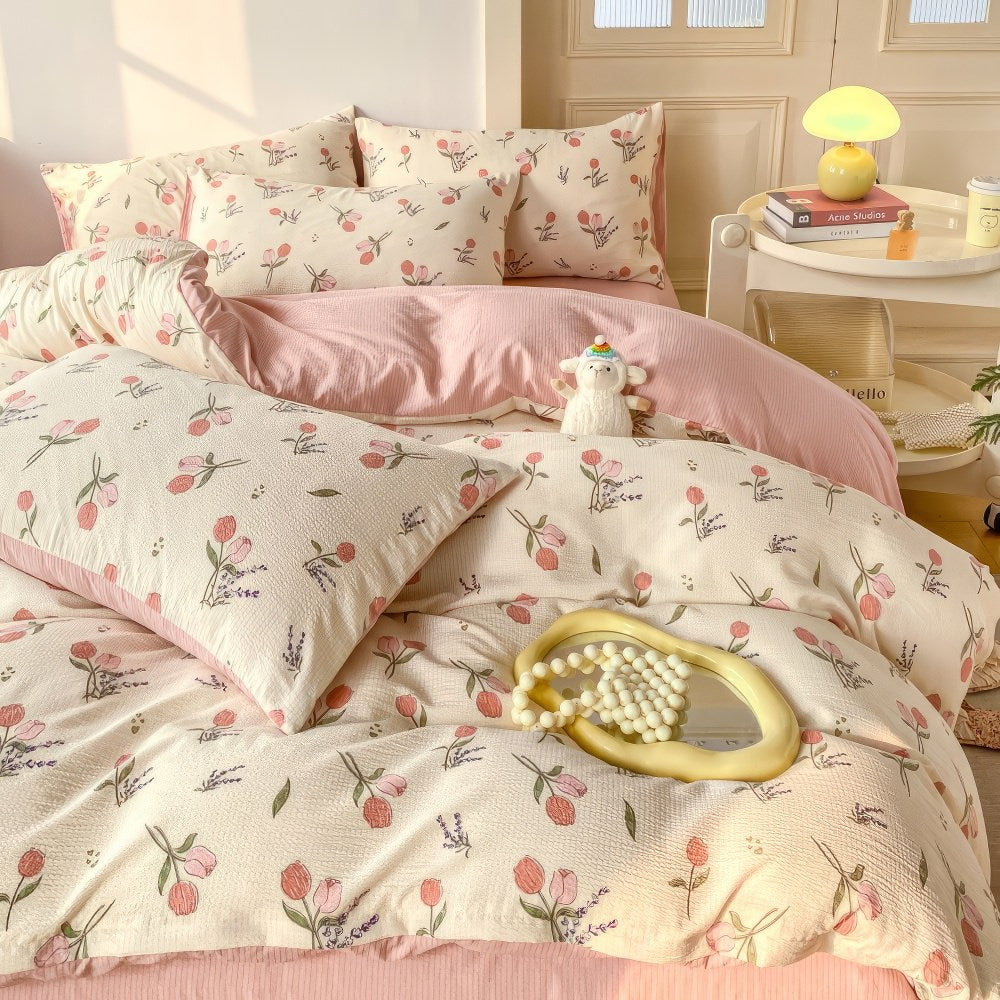 Set biancheria da letto con stampa floreale tulipano pastello