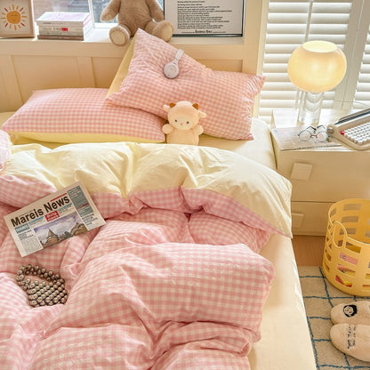 Pastel Plaid Double-Sided Bedding Set