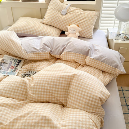 Pastel Plaid Double-Sided Bedding Set