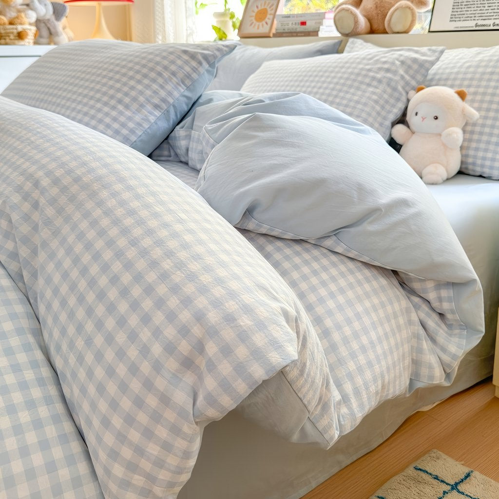 Pastel Plaid Double-Sided Bedding Set