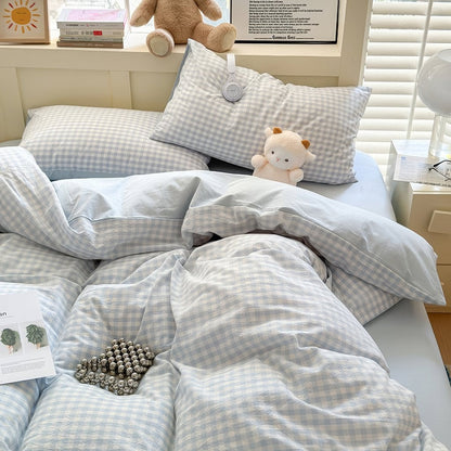 Pastel Plaid Double-Sided Bedding Set