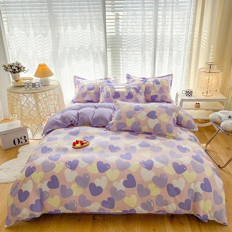 Pastel Purple Hearts Bedding Set bed sheet bedsheets heart pastel pastel bedding pastel duvet pastel room pastel sheets SUB CATEGORY_Bedding Sets