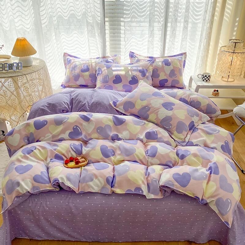 Pastel Purple Hearts Bedding Set bed sheet bedsheets heart pastel pastel bedding pastel duvet pastel room pastel sheets SUB CATEGORY_Bedding Sets