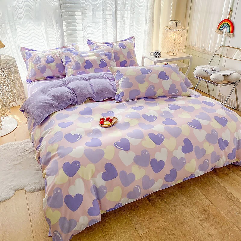 Pastel Purple Hearts Bedding Set bed sheet bedsheets heart pastel pastel bedding pastel duvet pastel room pastel sheets SUB CATEGORY_Bedding Sets