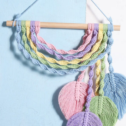 Pastel Rainbow Macrame Tassels Wall Decor AESTHETIC_Boho macrame hanging SUB CATEGORY_Wall Decor