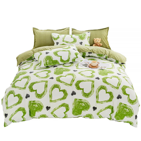 Green Hearts Bedding Set bed sheet bedsheets pastel SUB CATEGORY_Bedding Sets