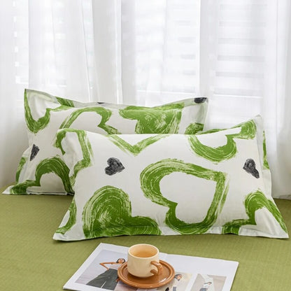 Green Hearts Bedding Set bed sheet bedsheets pastel SUB CATEGORY_Bedding Sets