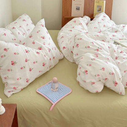 Juego de cama con estampado floral de tulipanes en colores pastel suaves