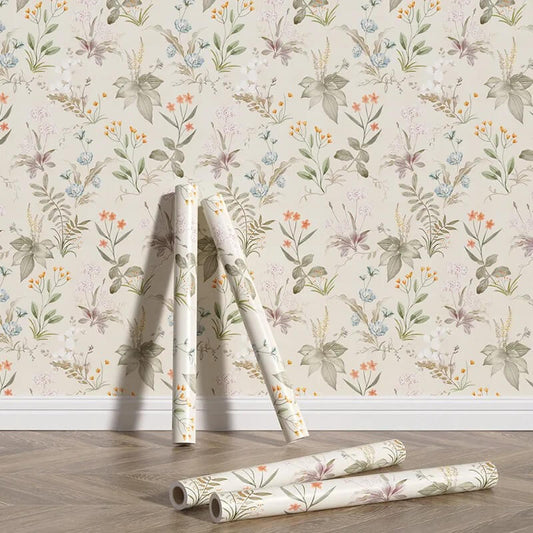 Beige Cottagecore Floral Removable Wallpaper