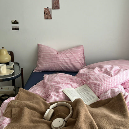 Pink Gingham Stripes Bedding Set