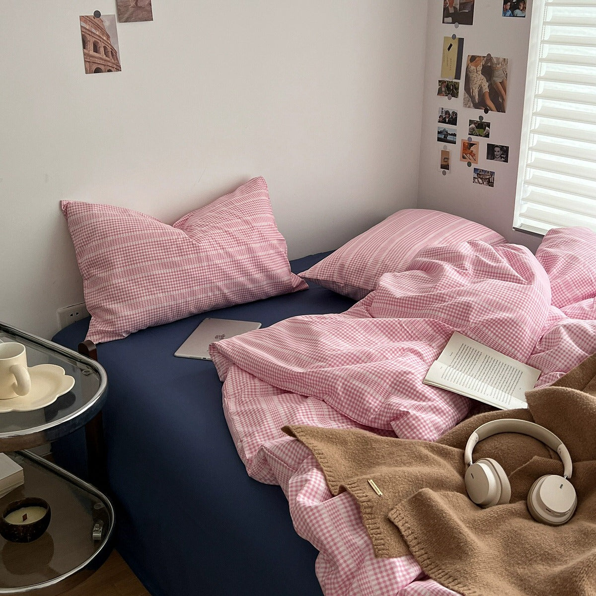 Pink Gingham Stripes Bedding Set