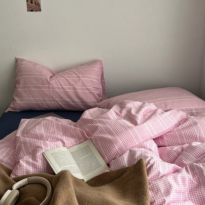 Pink Gingham Stripes Bedding Set
