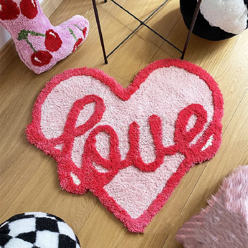 Pink Love Heart Tufted Accent Rug