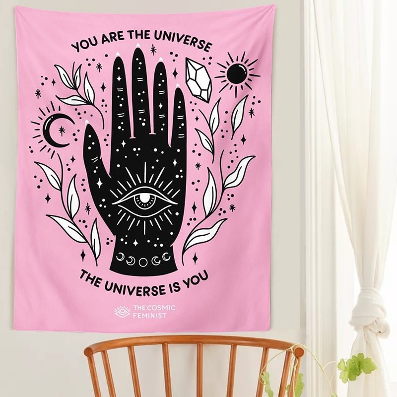 Magic Hand Pink Tapestry fairycore moon phases mystery sun moon